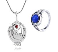 HJYZY The Vampire Elena Gilbert - Collana con ciondolo a medaglione verbena apribile Klaus Mikaelson, set di anelli per cosplay per fan con adesivo, 12 pezzi, Zinco, Nessuna pietra preziosa