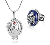 HJYZY Vampire Diar.s Gioielli Elena Apertura Vervain medaglione Collana con ciondolo a forma di goccia con sigillo di camminata e anello di Damon Set di gioielli per cosplay Set con adesivi 12 pezzi