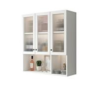 HJZALMI Pensile da Cucina con Ante, Mobiletti A Parete, Espositore da Parete con Anta in Vetro, Mobiletti da Bagno per Soggiorno, Studio, Balcone(Bianco,90x97x30cm)