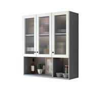 HJZALMI Pensile da Cucina con Ante, Mobiletti A Parete, Espositore da Parete con Anta in Vetro, Mobiletti da Bagno per Soggiorno, Studio, Balcone(Gray-A,90x97x30cm)