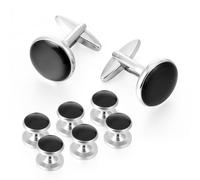 HJZHII 1 paio di gemelli + 6 piccoli chiodi, in rame argento/nero, da uomo, idea regalo per uomini, accessori business per matrimonio, business, occasioni formali(8)