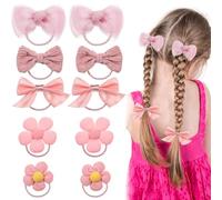 HJZHII 10 elastici per capelli con fiocco rosa, graziosi fiocchi per coda di cavallo, per donne, ragazze, bambini e neonati