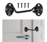 HJZHII Gancio tempesta nero in acciaio inox, 11,6 cm, con occhiello, gancio per porta, nero, per cancello da giardino, per finestra, per appendere la cabina, con 4 viti di montaggio