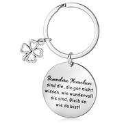 HJZHII Portachiavi ispiratore portafortuna con scritta in lingua tedesca "quadrifoglio", portachiavi con scritta in lingua tedesca "Bleib so wie du bist compleanno, regalo per colleghi amici marito