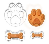 HJZHII Set di 3 formine per biscotti in acciaio inox, formine per biscotti per waffle, decorazione torta paw tagliapasta zampa di cane grande osso piccolo per biscotti