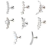 HJZHII Set di 8 orecchini helix, 16 g, piercing helix, piercing per conch, cartilagine, trago, orecchini in acciaio inox, con retro piatto, 6, Acciaio inossidabile, Zirconia cubica
