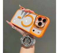 HJZSZX Per iPhone 16 ProMax, pellicola trasparente per obiettivo, custodia magnetica pieghevole per telefono (per iPhone 16 ProMax/arancione)