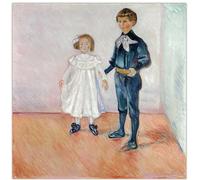 HKAHF AJWUQ Edvard Munch Manifesti della Mostra 《Fratello E Sorella》 Stampe Astratte della Parete di Arte Edvard Munch Pittura su Tela per Home Decor Immagine 40x40cmx1 Senza Cornice