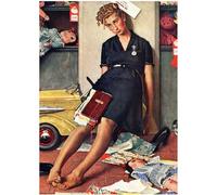 HKAHF AJWUQ Famosi Poster di Norman Rockwell《Volti Multicolori》 Pittura su Tela retrò per Arte murale Stampe di Norman Rockwell per L'Immagine di Decorazioni per la casa 60x80cmx1 Senza Cornice