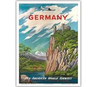 HKAHF AJWUQ Pan American World Airways Poster《Germania》 Mostra d'Arte murale Dipinti su Tela Stampe retrò per la Decorazione della Stanza Immagine 40x50cmx1 Senza Cornice