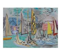 HKAHF AJWUQ Raoul Dufy Poster Barche A Vela nel Porto Arte della Parete Astratta Pittura su Tela Stampe Ad Acquerello per Soggiorno Home Decor Immagini 60x40cm Senza Cornice