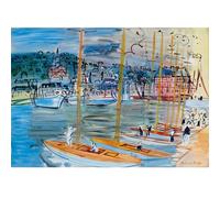 HKAHF AJWUQ Raoul Dufy Poster Yachts nel Porto di Deauville Wall Art Quadri su Tela Astratta per Soggiorno Home Decor Immagini 90x60cm Senza Cornice