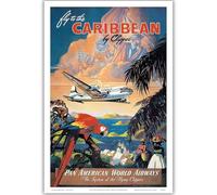 HKAHF AJWUQ Sky Pilot Posters《Caraibi Riverside》Wall Art Airline Exhibition Dipinti su Tela Stampe retrò per la Decorazione della Camera Immagine 40x50cmx1 No Frame