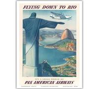 HKAHF AJWUQ Volare Giù per Rio Poster《Pan Amerlcan Airways》 Mostra d'Arte murale Città Dipinti su Tela Stampe retrò per la Decorazione della Stanza Immagine 60x80cm Senza Cornice