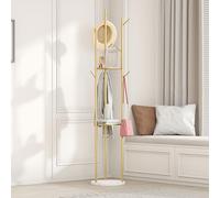 HKaikzo Appendiabiti dorato, appendiabiti in metallo, autoportante, con 3 ripiani e 9 ganci di alta qualità e base in marmo stabile, per giacche, cappelli, ombrelli