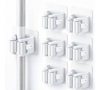 HKaizen Porta Scope Parete Adesivo, Set da 6 Senza Forare, Bianco | Supporti indipendenti con rulli antiscivolo per scopa e mocio, adatti a superfici lisce. Ogni supporto misura 6 x 6 x 4,5 cm