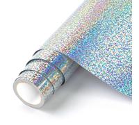 HKC Rotolo di vinile adesivo argento laser, 30cm x 183cm pellicola autoadesiva per Cricut, vnile per Silhouette Cameo, vinile adesivo permanente per tazza fai da te, finestra, ceramica, plastic