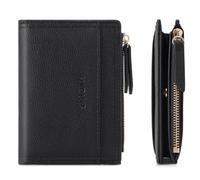 HKCLUF Portafoglio Piccolo Donna,Grande Capacità Portafogli Donna Pelle,Cerniera Tasca Porta Monete Portafoglio Porta Carte Borsa(A1-nero)