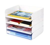 HKeeper Vassoi di carta impilabili,Porta lettere, Vassoi corrispondenza e supporti, vassoio per accessori da scrivania,supporto per carta A4,forniture,ricevute(Confezione da 4,Bianco)