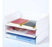 HKeeper Vassoi di carta impilabili,Porta lettere, Vassoi corrispondenza e supporti, vassoio per accessori da scrivania,supporto per carta A4,forniture,ricevute(Confezione da 3,Bianco)