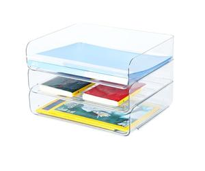HKeeper Vassoi di carta impilabili,Porta lettere, Vassoi corrispondenza e supporti, vassoio per accessori da scrivania,supporto per carta A4,forniture,ricevute(Confezione da 3,trasparente)