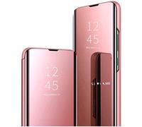 Hkess Custodia Placcatura Specchio Compatibile per Huawei Mate 20 Lite Funzione Stand Traslucido Clear View Standing Cover 360 Gradi Protezione Cassa Mirror Flip Antiurto Anti Graffio Bumper,Oro Rosa