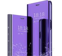 Hkess Custodia Placcatura Specchio Compatibile per Samsung Galaxy A51 Funzione Stand Traslucido Clear View Standing Cover 360 Gradi Protezione Cassa Mirror Flip Anti Graffio Bumper,Blu Viola