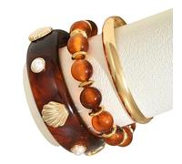 Hkfgdjdl 1 set Bold Sea Inspired multistrato impilabile braccialetto con Shell ondulato design leggero resina ferro gioielli per le donne