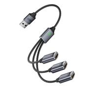 Hkfgdjdl Cavo splitter USB maschio a 3 porte femmina per ricarica e trasferimento dati simultanei Hub in alluminio