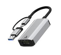 Hkfgdjdl Doppio adattatore di rete USB A e USB C a RJ45 Gigabit Ethernet 2,5 Gbps 1 Gbps ad alta velocità Plug and Play per vari S