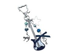 Hkfgdjdl Portachiavi a forma di chitarra a forma di gatto, realizzato a mano, con perline colorate, in lega robusta, per gli amanti della musica e accessori alla moda
