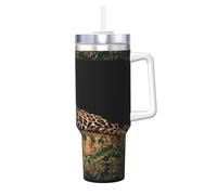 HKHLHLH African Wildlife Leopard On Rock Prinitng - Tazza da viaggio in acciaio inox, con manico e coperchio, a prova di perdite, riutilizzabile