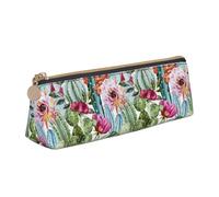 HKHLHLH Astuccio in pelle con stampa di cactus con rose grasse e alunni con cerniera, pratico astuccio per matite per bambini per scuola e ufficio, bianco, Taglia unica, Astuccio per trucchi