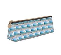 HKHLHLH Astuccio in pelle con stampa fenicottero rosa sulla spiaggia, con cerniera, pratico astuccio per matite per bambini per scuola e ufficio, bianco, Taglia unica, Astuccio per trucchi