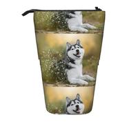 HKHLHLH Astuccio portamatite telescopico a forma di cane husky con supporto, per ragazze, ragazzi, studenti, Nero , Taglia unica, Organizer per borse