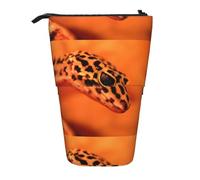 HKHLHLH Astuccio portapenne telescopico con motivo leopardato con piccolo geco, per ragazze, ragazzi, studenti, Nero , Taglia unica, Organizer per borse