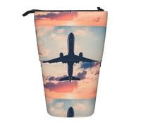 HKHLHLH Astuccio telescopico con aereo tramonto e cielo, per ragazze, ragazzi e studenti, Nero , Taglia unica, Organizer per borse