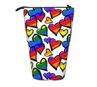 HKHLHLH Astuccio telescopico con cuori del Gay Pride arcobaleno, portapenne telescopico, per ragazze, ragazzi e studenti, Nero , Taglia unica, Organizer per borse