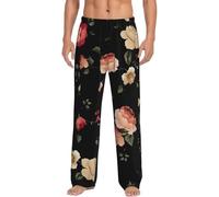 HKHLHLH Autunno Bella Floreale Pantaloni Pigiama Uomo, Lungo Pj Pantaloni Per Gli Uomini Morbido Pj Sleep Pant Con Tasche Regolabile Coulisse, Nero , XL