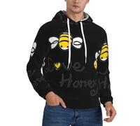 HKHLHLH Bee Love Honey - Felpa invernale da uomo con cappuccio foderata in pile spesso, con tasca a marsupio, vestibilità comoda, felpa invernale, Nero , 3XL