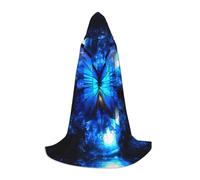 HKHLHLH Blue Butterfly Witch Vampire Wizard Costume con cappuccio Mantello per adolescenti Masquerade Ball Halloween Party Cosplay