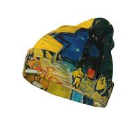 HKHLHLH Cafe Terrace at Night Cappello lavorato a maglia alla moda Beanie Slouchy Cappello lavorato a maglia morbido per uomo donna caldo unisex a righe berretto nero