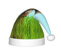 HKHLHLH Cappello di Babbo Natale con coniglietto su erba verde, cappello di Natale per spettacoli teatrali ed eventi scolastici, cappello di compleanno cappello di Natale