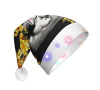 HKHLHLH Cappello di Natale con elefante e girasoli per madre e bambino, cappello di Babbo Natale con luci a LED, cappelli di Natale lampeggianti con 3 modalità, cappelli da Babbo Natale per adulti