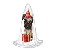 HKHLHLH Carino Buon Compleanno Pug Puppy Strega Vampiro Mago Costume Mantello con Cappuccio per Adolescenti Masquerade Ball Halloween Party Cosplay