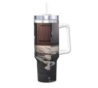 HKHLHLH Cat Pictures Big Tiger Prinitng - Tazza da viaggio in acciaio inox, con manico e coperchio, a prova di perdite, riutilizzabile