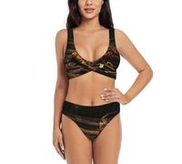 HKHLHLH Cigar & Whisky, elegante bikini da donna con incrocio frontale e design a U sul retro, per vacanze estive al mare, Nero , S