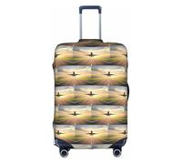 HKHLHLH Copertura elastica della valigia della stampa dell'aeroplano con le cerniere invisibili laterali della stampa protegge i bagagli dai graffi della polvere, bianco, S