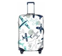 HKHLHLH Copertura elastica della valigia della stampa dell'aeroplano con le cerniere invisibili laterali della stampa protegge i bagagli dai graffi della polvere, bianco, M