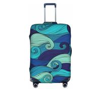 HKHLHLH Copertura elastica della valigia della stampa dell'onda dell'oceano con le cerniere invisibili laterali della stampa protegge i bagagli dai graffi della polvere, bianco, M